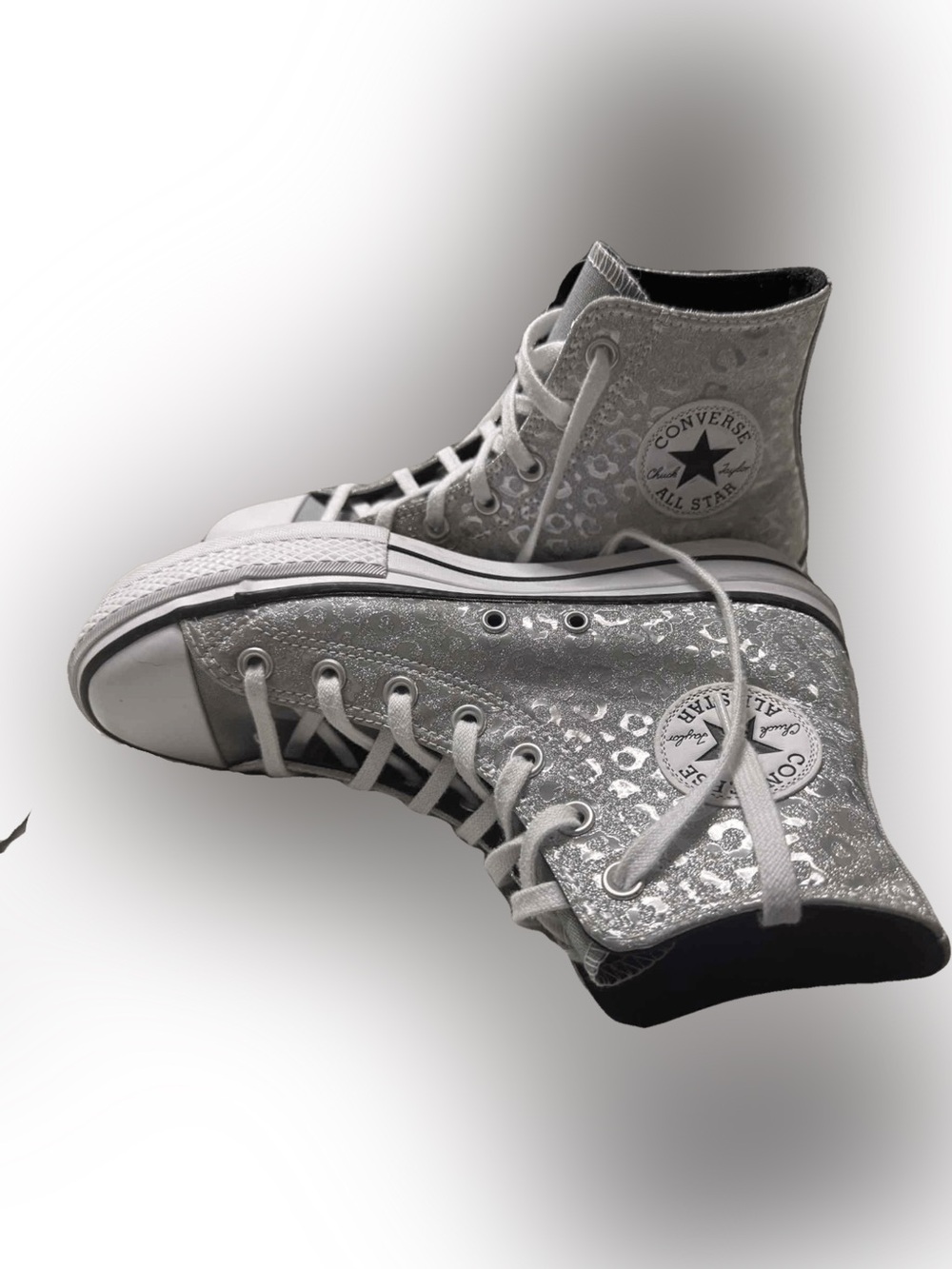 Converse Chuck Taylor All Star High Top Sneakers in Silver Glitter Leopard Print